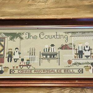 Vintage Needlepoint Art with Rustic Frame